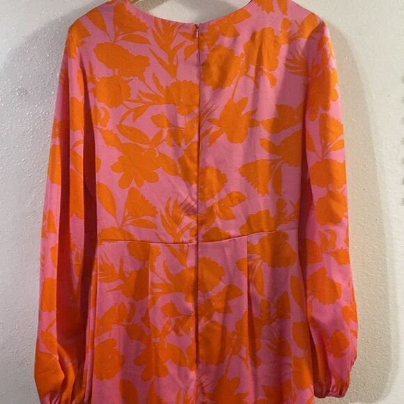 Like New Orange Floral Wrap Front Cutout Pink Midi Dress - Picture 7 of 8